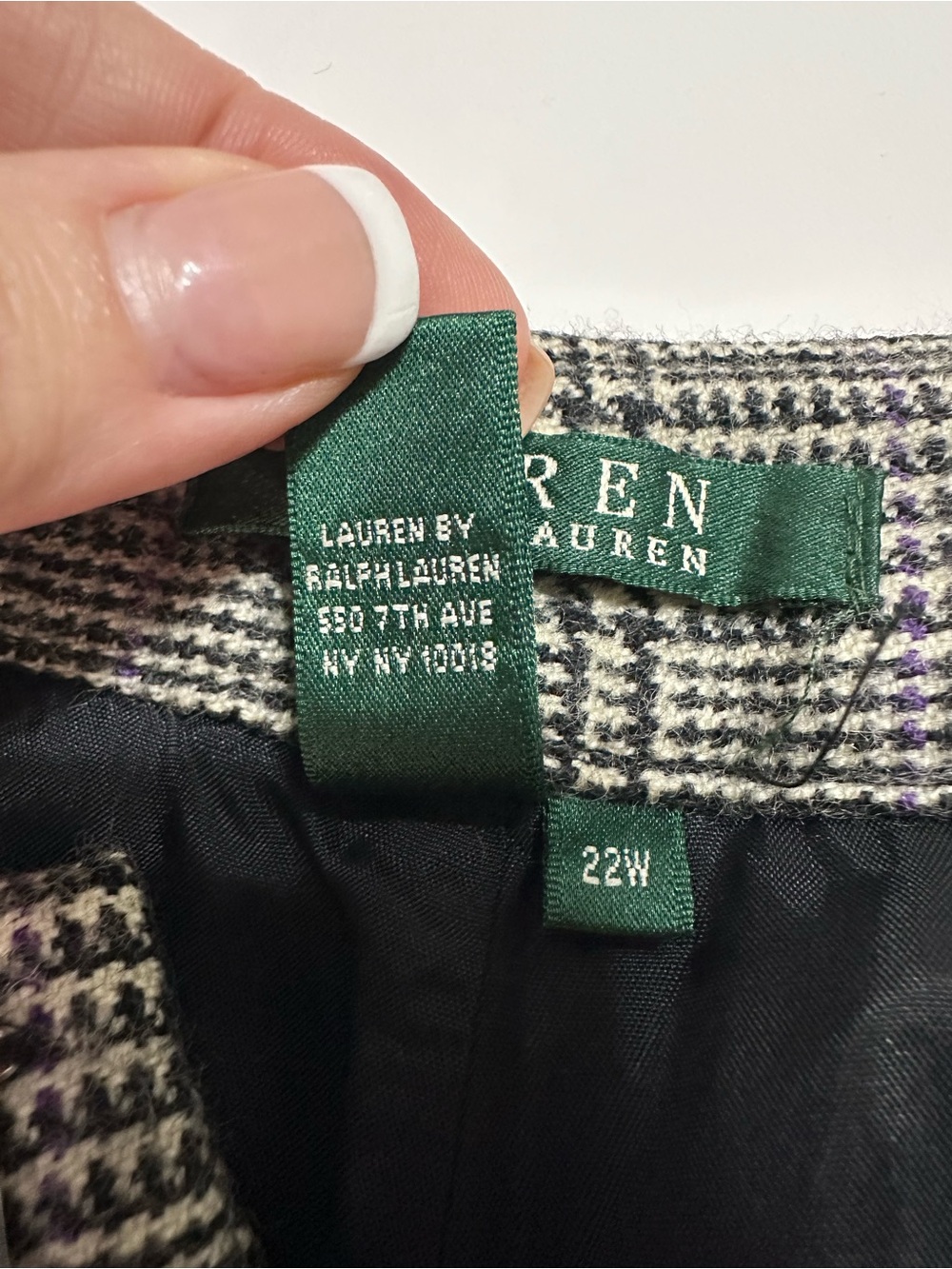 Lauren Ralph Lauren Black Ivory Glen Plaid Wide Leg Trousers 22W Lavender Accent - Picture 7 of 13
